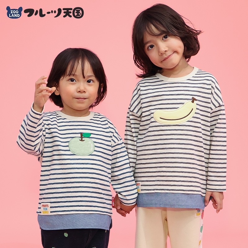 グリーンアップル/バナナのボーダー長袖Tシャツ【フルーツ天国】