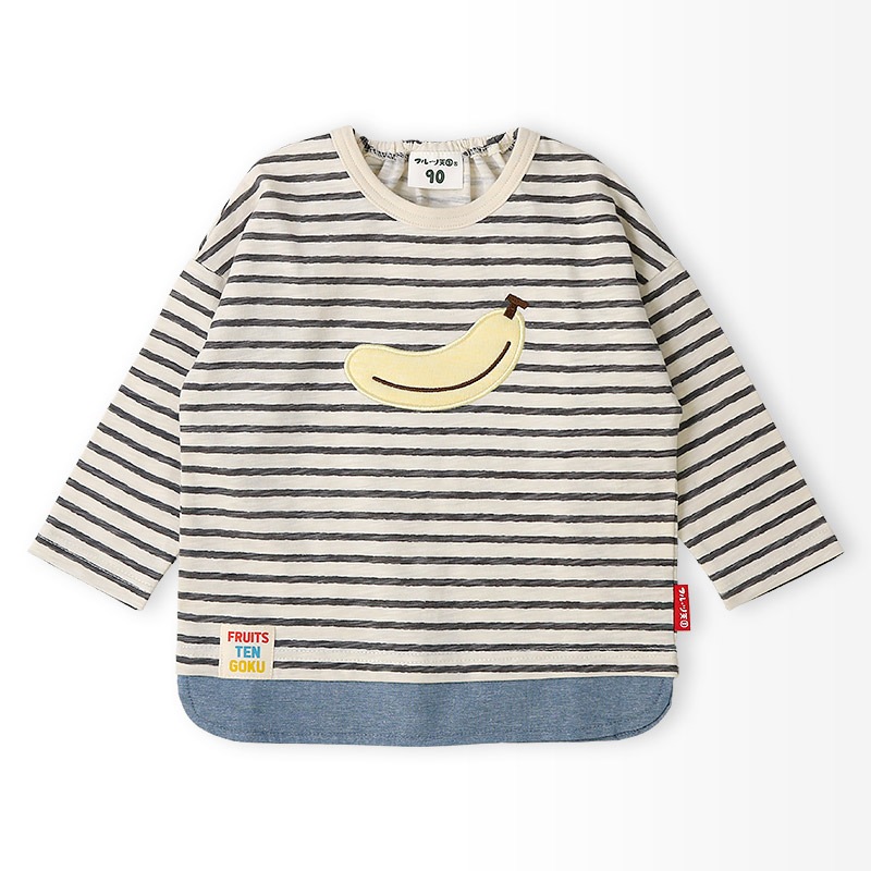 グリーンアップル/バナナのボーダー長袖Tシャツ【フルーツ天国】