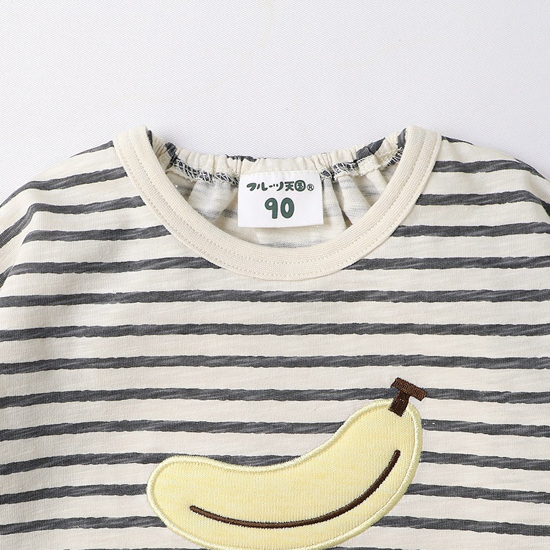 グリーンアップル/バナナのボーダー長袖Tシャツ【フルーツ天国】