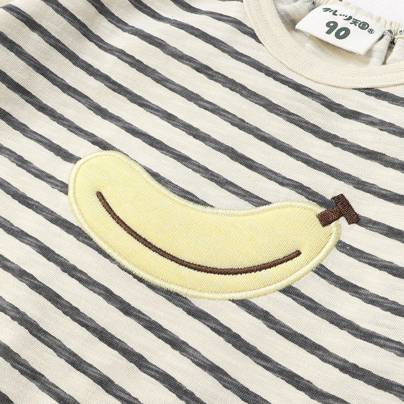 グリーンアップル/バナナのボーダー長袖Tシャツ【フルーツ天国】