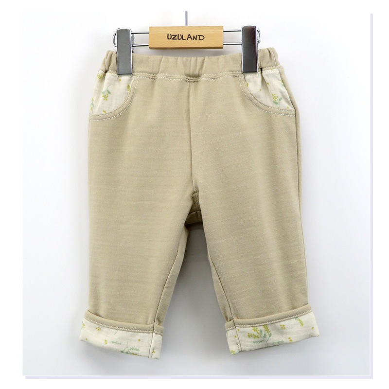 パンツ ガールズ 子供服 ボトムス 女の子 花柄 折り曲げ 7分丈 ( 80-130cm )【 Uzuland ウズランド 】 キッズ ベビー フラワー ポケット ガールズ リボン ナチュラル ガーリー かわいい 春物 80cm 90cm 95cm 100cm 110cm 120cm 130cm 