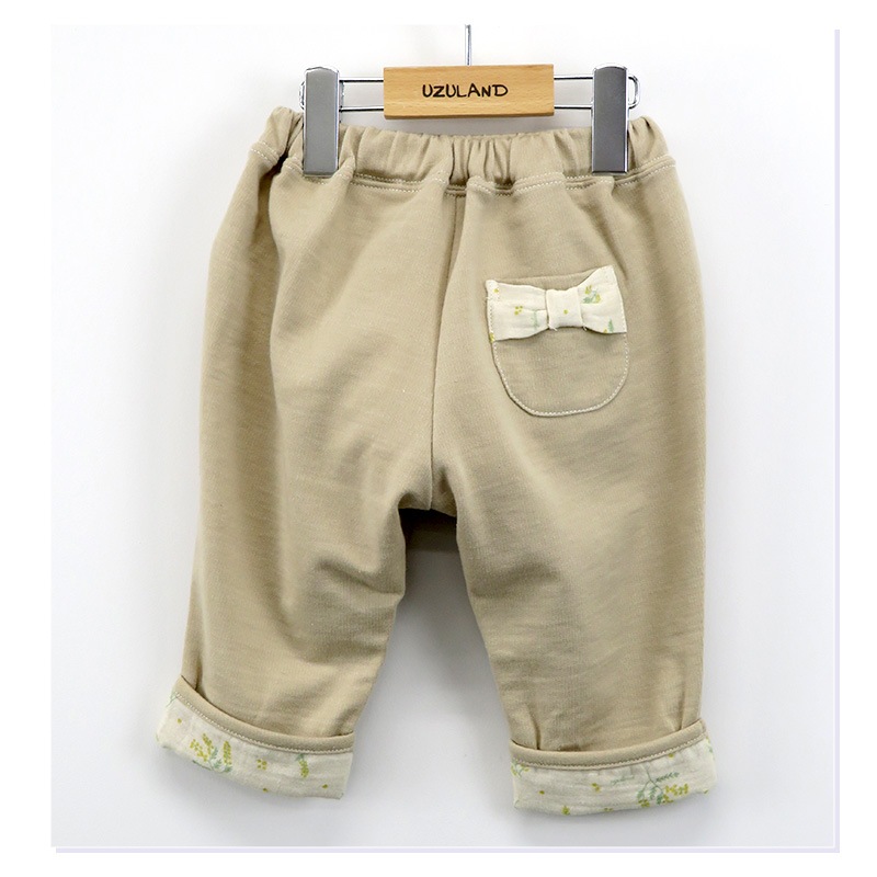 パンツ ガールズ 子供服 ボトムス 女の子 花柄 折り曲げ 7分丈 ( 80-130cm )【 Uzuland ウズランド 】 キッズ ベビー フラワー ポケット ガールズ リボン ナチュラル ガーリー かわいい 春物 80cm 90cm 95cm 100cm 110cm 120cm 130cm 