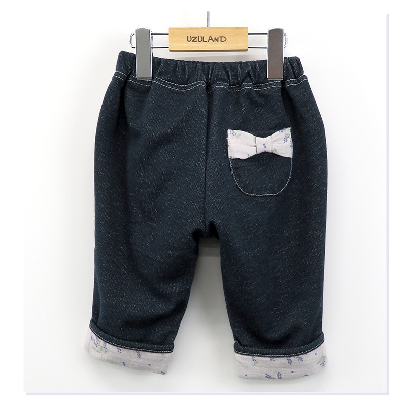 パンツ ガールズ 子供服 ボトムス 女の子 花柄 折り曲げ 7分丈 ( 80-130cm )【 Uzuland ウズランド 】 キッズ ベビー フラワー ポケット ガールズ リボン ナチュラル ガーリー かわいい 春物 80cm 90cm 95cm 100cm 110cm 120cm 130cm 