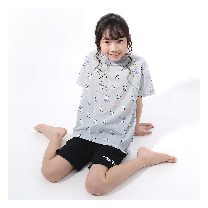 【キラピチ4月号掲載】 もちもちぱんだ パジャマ キッズ 半袖 女の子 上下セット ルームウェア 子供服 キャラクター コラボ 総柄 プリント 可愛い 2点セット 天竺 カットソー Tシャツ ショートパンツ ガールズ 部屋着 寝間着 お昼寝 120 130 140 150 160 ギフト プレゼント
