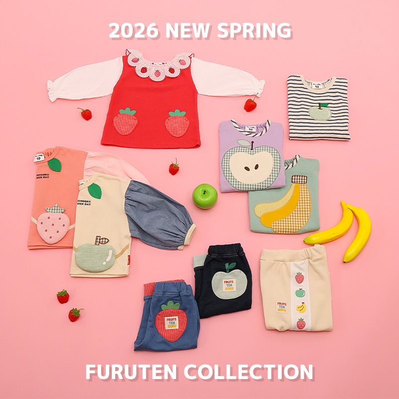 グリーンアップル/バナナのアップリケ長袖Tシャツ【フルーツ天国】