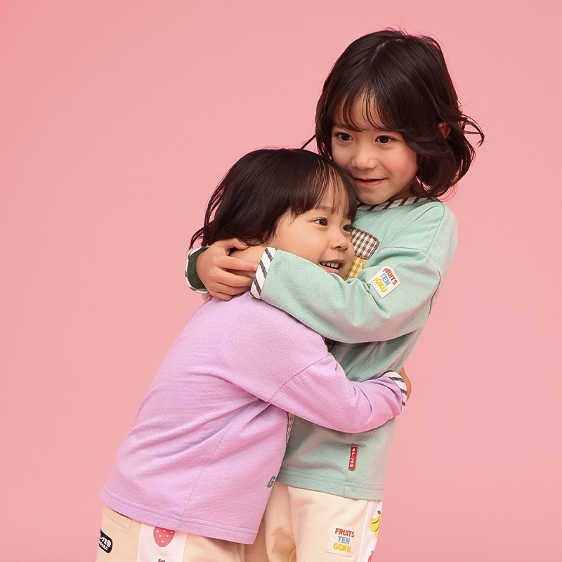 グリーンアップル/バナナのアップリケ長袖Tシャツ【フルーツ天国】