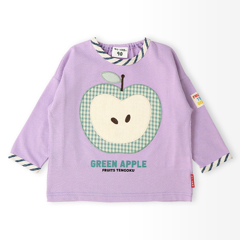グリーンアップル/バナナのアップリケ長袖Tシャツ【フルーツ天国】