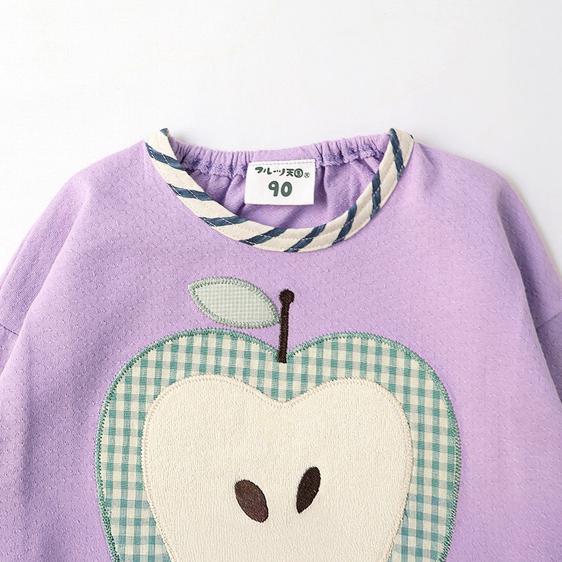 グリーンアップル/バナナのアップリケ長袖Tシャツ【フルーツ天国】