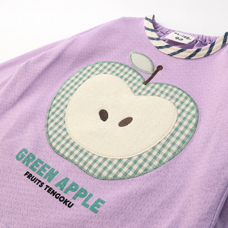 グリーンアップル/バナナのアップリケ長袖Tシャツ【フルーツ天国】