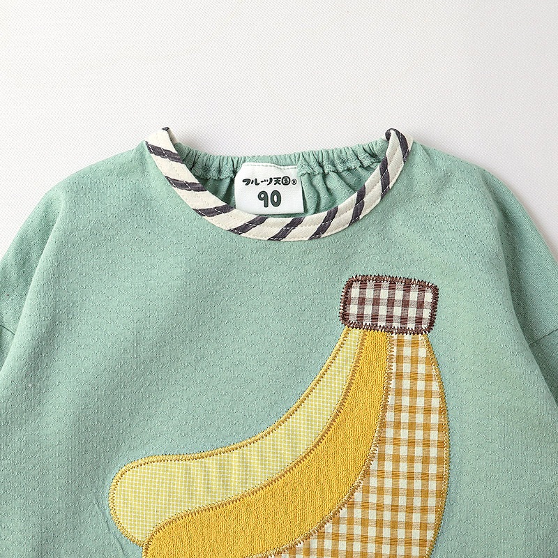 グリーンアップル/バナナのアップリケ長袖Tシャツ【フルーツ天国】