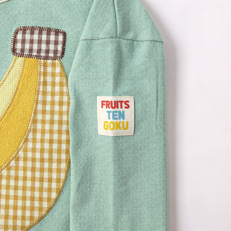 グリーンアップル/バナナのアップリケ長袖Tシャツ【フルーツ天国】