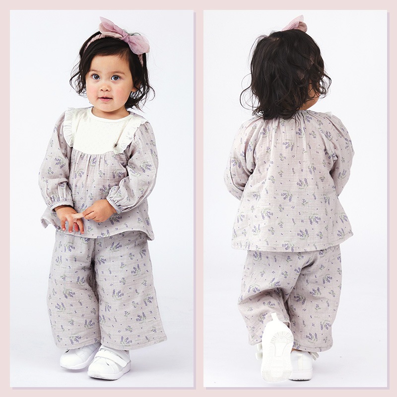 パンツ ガールズ 子供服 ボトムス 女の子 花柄 ガーゼ 裏地付き 9分丈 フレアパンツ ( 80-130cm )【 Uzuland ウズランド 】 キッズ ベビー フラワー ポケット ガールズ ナチュラル ガーリー かわいい 春物 80cm 90cm 95cm 100cm 110cm 120cm 130cm 