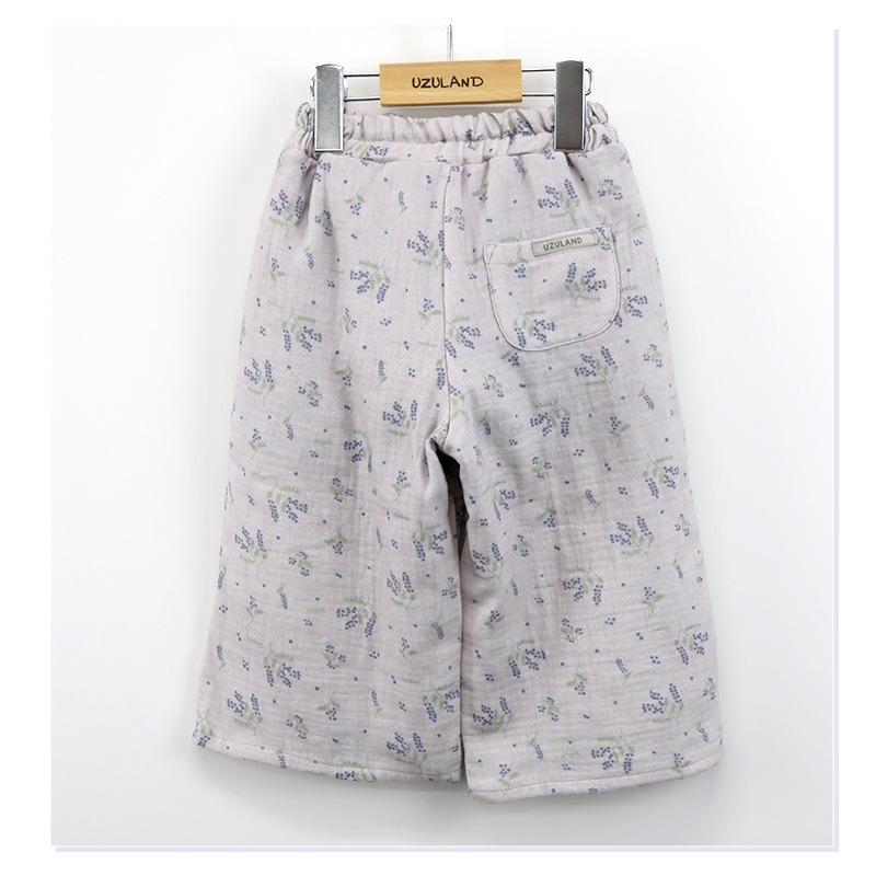 パンツ ガールズ 子供服 ボトムス 女の子 花柄 ガーゼ 裏地付き 9分丈 フレアパンツ ( 80-130cm )【 Uzuland ウズランド 】 キッズ ベビー フラワー ポケット ガールズ ナチュラル ガーリー かわいい 春物 80cm 90cm 95cm 100cm 110cm 120cm 130cm 