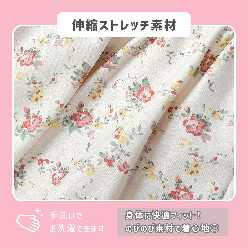 UVカット 小花柄刺繍 ワンピース水着｜80-100cm