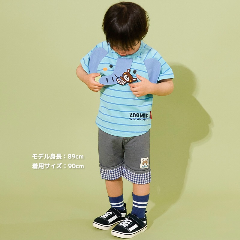 アニマルアップリケ刺繍ロールアップハーフパンツ【ZOOMICズーミック】