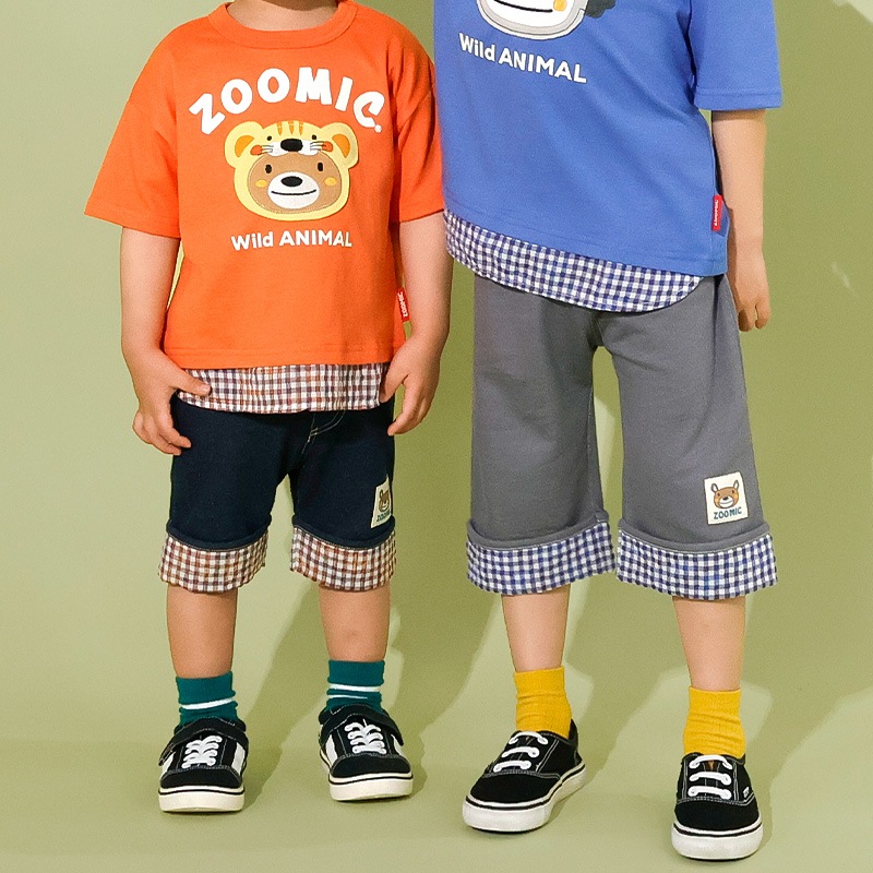 アニマルアップリケ刺繍ロールアップハーフパンツ【ZOOMICズーミック】
