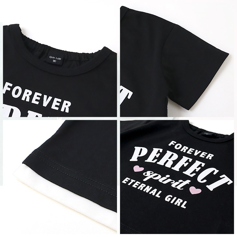 キッズ Tシャツ 半袖 女の子 プリント デザイン 半袖 Ｔシャツ 【GrinLab グリンラボ】 ベビー トップス カットソー ティーシャツ 袖フリル 裾フリル ショート丈 天竺 涼しい リボン ハート 蝶々 ちょう プチプラ ロゴ 小学生 幼稚園 保育園 通園 通学 90 100 110 120