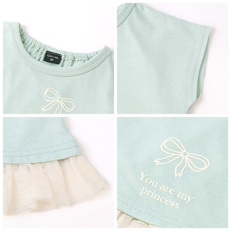 キッズ Tシャツ 半袖 女の子 プリント デザイン 半袖 Ｔシャツ 【GrinLab グリンラボ】 ベビー トップス カットソー ティーシャツ 袖フリル 裾フリル ショート丈 天竺 涼しい リボン ハート 蝶々 ちょう プチプラ ロゴ 小学生 幼稚園 保育園 通園 通学 90 100 110 120