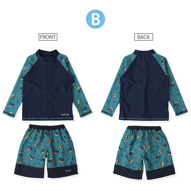 【送料無料】 水着 セット キッズ 男の子 スイムウェア 2点セット ( 100-130cm ) 子供 スイムパンツ サーフパンツ ラッシュガード 長袖 ボーイズ セットアップ 可愛い 男児 コーディネート スイムセット スイムグッズ お揃い 夏 プール 海 海水浴 スイミング