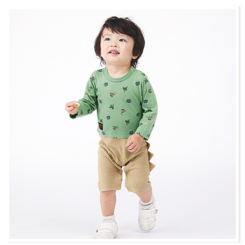 ベビー服 カバーオール 恐竜 切替 セパレート ダイナソー 長袖 ロンパース ( 70-80cm ) 男の子 子供服 キッズ 新生児 ベビーウェア 赤ちゃん かわいい 二次加工 おしゃれ 70cm 80cm ギフト プレゼント 出産祝い 贈り物 ベビーギフト