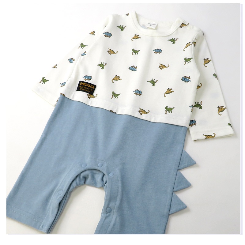 ベビー服 カバーオール 恐竜 切替 セパレート ダイナソー 長袖 ロンパース ( 70-80cm ) 男の子 子供服 キッズ 新生児 ベビーウェア 赤ちゃん かわいい 二次加工 おしゃれ 70cm 80cm ギフト プレゼント 出産祝い 贈り物 ベビーギフト