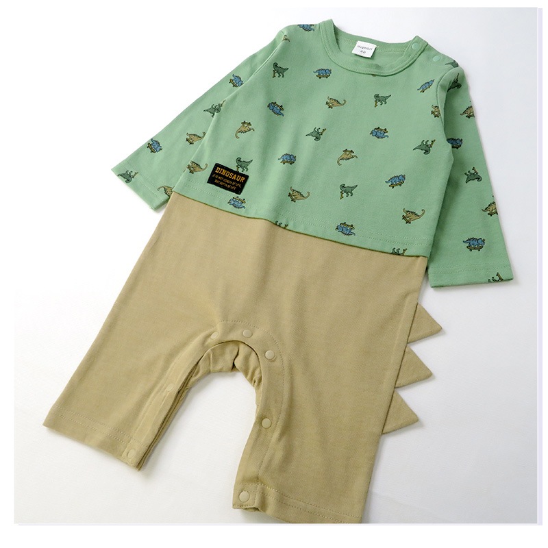 ベビー服 カバーオール 恐竜 切替 セパレート ダイナソー 長袖 ロンパース ( 70-80cm ) 男の子 子供服 キッズ 新生児 ベビーウェア 赤ちゃん かわいい 二次加工 おしゃれ 70cm 80cm ギフト プレゼント 出産祝い 贈り物 ベビーギフト