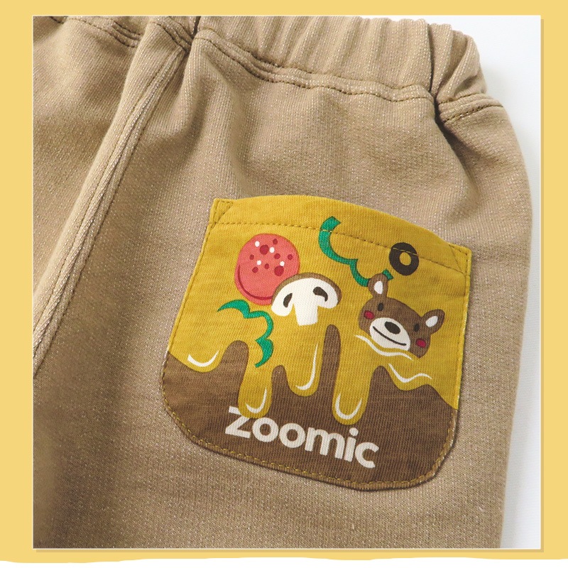 7分丈パンツ キッズ ベビー ズボン 折り曲げ 7分丈 ボトムス キャラクター 男の子 女の子 ミニ裏毛 ( 80-130cm )【 ZOOMIC ズーミック 】 子供服 ピザ 食べ物 くま おもしろ ポケット かわいい おしゃれ 秋物 80cm 90cm 95cm 100cm 110cm 120cm 130cm
