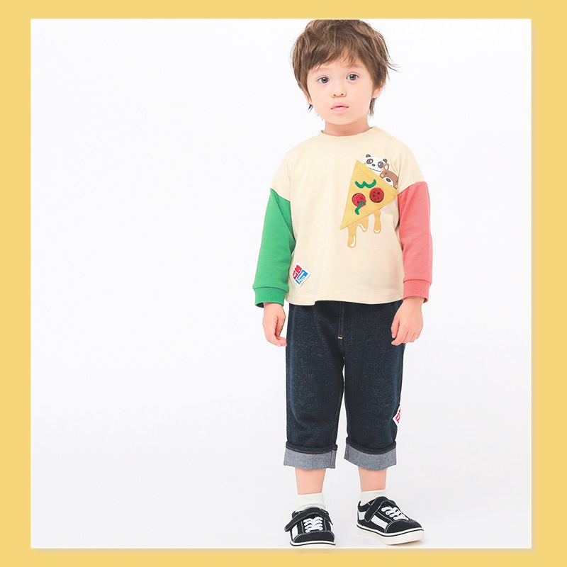 7分丈パンツ キッズ ベビー ズボン 折り曲げ 7分丈 ボトムス キャラクター 男の子 女の子 ミニ裏毛 ( 80-130cm )【 ZOOMIC ズーミック 】 子供服 ピザ 食べ物 くま おもしろ ポケット かわいい おしゃれ 秋物 80cm 90cm 95cm 100cm 110cm 120cm 130cm