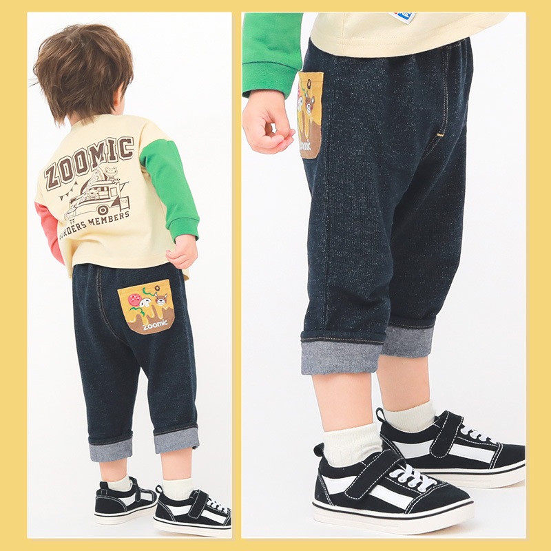7分丈パンツ キッズ ベビー ズボン 折り曲げ 7分丈 ボトムス キャラクター 男の子 女の子 ミニ裏毛 ( 80-130cm )【 ZOOMIC ズーミック 】 子供服 ピザ 食べ物 くま おもしろ ポケット かわいい おしゃれ 秋物 80cm 90cm 95cm 100cm 110cm 120cm 130cm