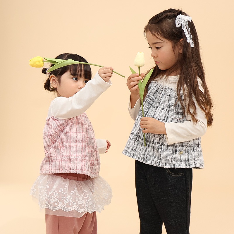 ツイードレイヤード風Tシャツ【Uzulandウズランド】