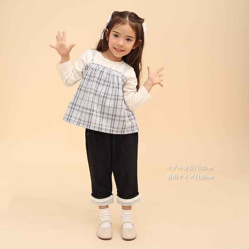 ツイードレイヤード風Tシャツ【Uzulandウズランド】