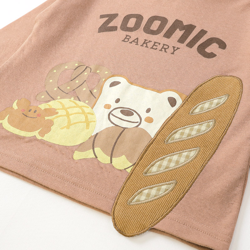 フランスパンアップリケ長袖Tシャツ|80-130cm【 ZOOMIC ズーミック パン屋シリーズ 】