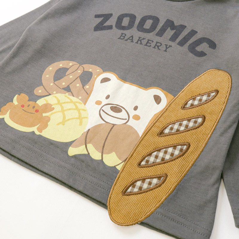 フランスパンアップリケ長袖Tシャツ|80-130cm【 ZOOMIC ズーミック パン屋シリーズ 】