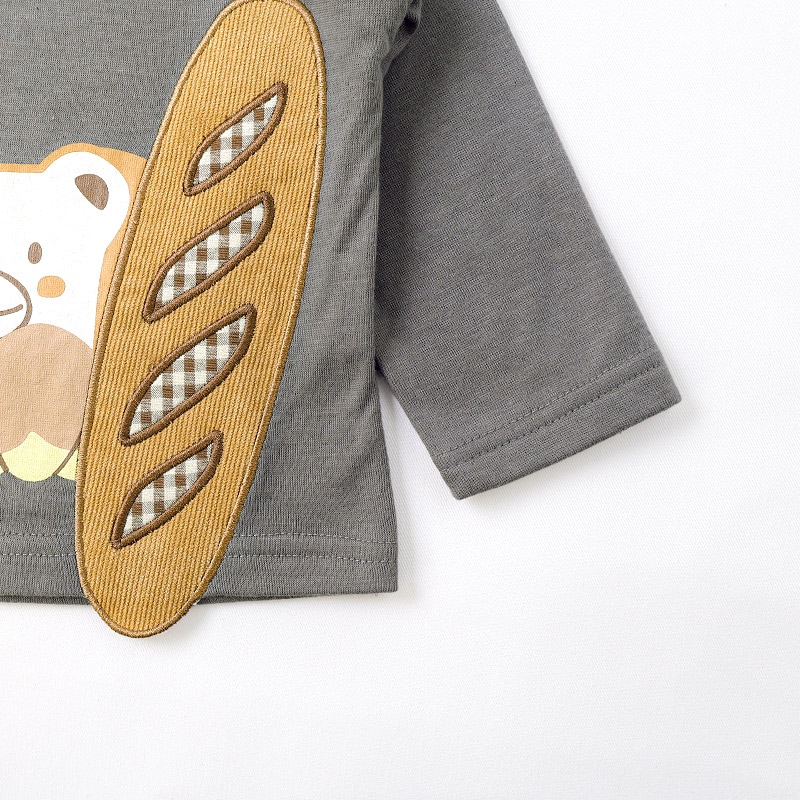 フランスパンアップリケ長袖Tシャツ|80-130cm【 ZOOMIC ズーミック パン屋シリーズ 】