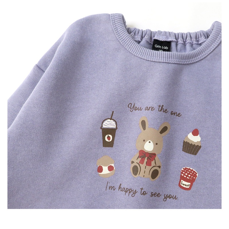 子供服 トレーナー 裏起毛 キッズ うさぎ デザイン 兎年 トップス 綿100% 長袖 ( 80-130cm ) 【 GrinLab 】 グリンラボ 女の子 裏毛 キッズ ベビー くすみカラー レトロ ゆったり 冬物 80cm 90cm 95cm 100cm 110cm 120cm 130cm