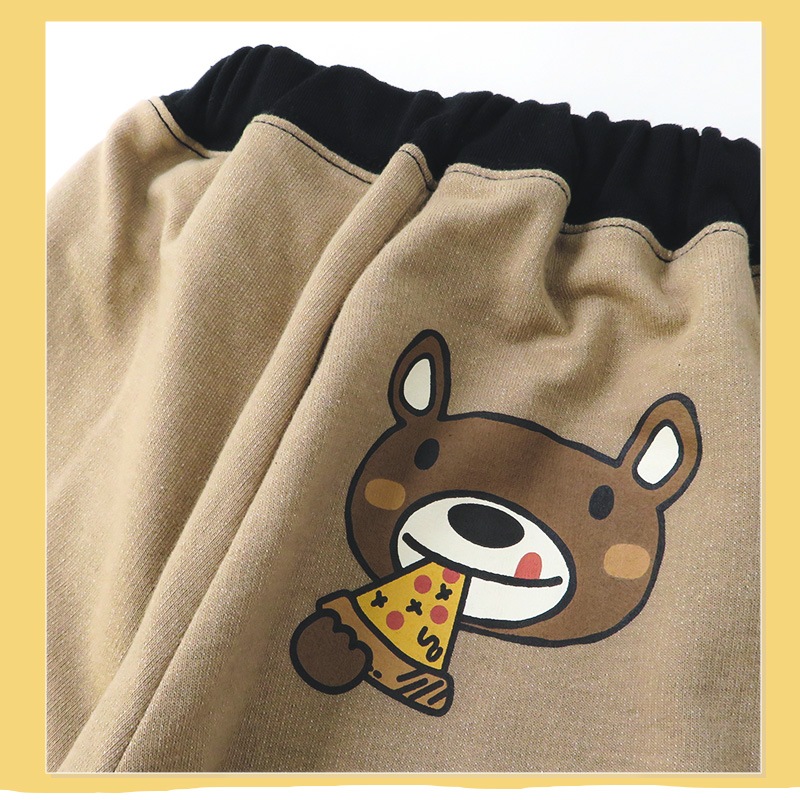 10分丈パンツ キッズ ベビー ジョガーパンツ 裾リブ ライン切替 キャラクター 男の子 女の子 裏毛 スウェット ( 80-130cm )【 ZOOMIC ズーミック 】 子供服 長ズボン ピザ 食べ物 くま おもしろ かわいい 秋物 80cm 90cm 95cm 100cm 110cm 120cm 130cm