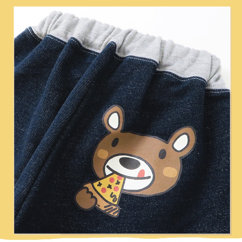 10分丈パンツ キッズ ベビー ジョガーパンツ 裾リブ ライン切替 キャラクター 男の子 女の子 裏毛 スウェット ( 80-130cm )【 ZOOMIC ズーミック 】 子供服 長ズボン ピザ 食べ物 くま おもしろ かわいい 秋物 80cm 90cm 95cm 100cm 110cm 120cm 130cm