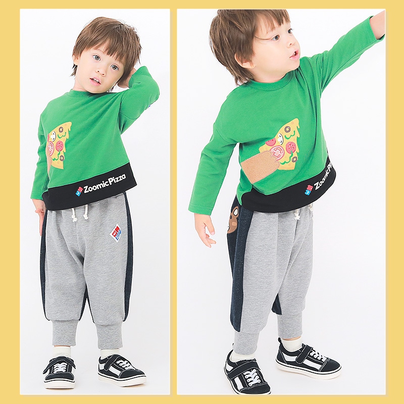 10分丈パンツ キッズ ベビー ジョガーパンツ 裾リブ ライン切替 キャラクター 男の子 女の子 裏毛 スウェット ( 80-130cm )【 ZOOMIC ズーミック 】 子供服 長ズボン ピザ 食べ物 くま おもしろ かわいい 秋物 80cm 90cm 95cm 100cm 110cm 120cm 130cm