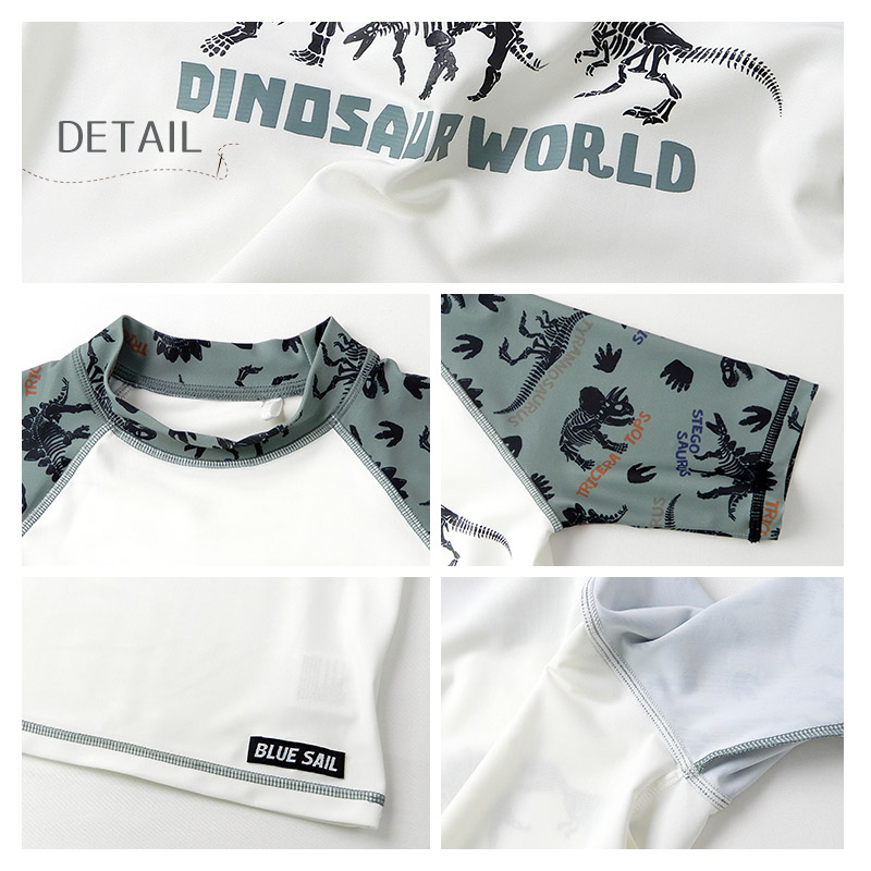 子供 水着 半袖 ラッシュガード UV加工 UPF50＋ ( 100-130cm ) ボーイズ キッズ スイムウェア UVカット 恐竜 車 動物 迷彩 クジラ ロゴ 男の子 プール スイミング スクール 海水浴 川遊び 水遊び 夏 100cm 110cm 120cm 130cm 海 GW 夏休み