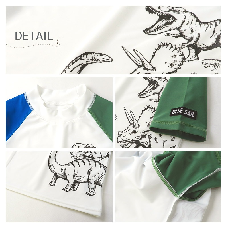 子供 水着 半袖 ラッシュガード UV加工 UPF50＋ ( 100-130cm ) ボーイズ キッズ スイムウェア UVカット 恐竜 車 動物 迷彩 クジラ ロゴ 男の子 プール スイミング スクール 海水浴 川遊び 水遊び 夏 100cm 110cm 120cm 130cm 海 GW 夏休み