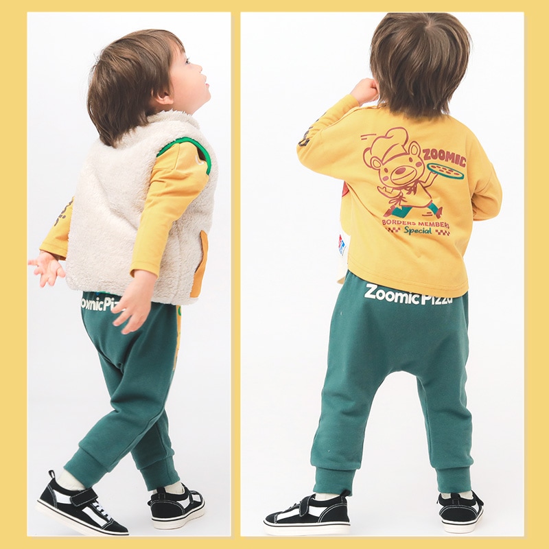 10分丈パンツ キッズ ベビー ジョガーパンツ ロングパンツ 裾リブ ポケット 男の子 女の子 裏毛 ( 80-130cm )【 ZOOMIC ズーミック 】 子供服 ボトムス キャラクター ピザ 食べ物 くま おもしろ かわいい 秋物 80cm 90cm 95cm 100cm 110cm 120cm 130cm