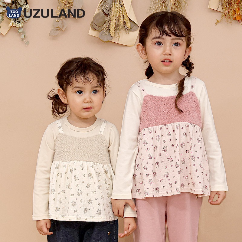 起毛ジャカード花柄レイヤード風Tシャツ【Uzulandウズランド】