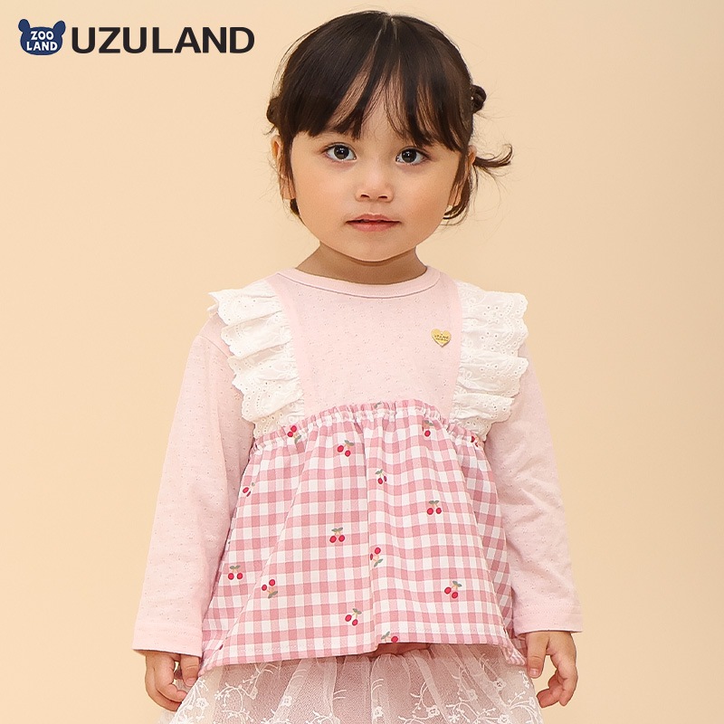 さくらんぼチェック柄切替Tシャツ【Uzulandウズランド】