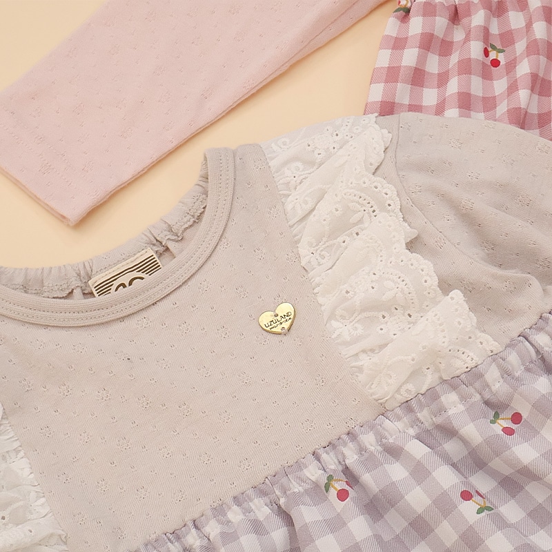 さくらんぼチェック柄切替Tシャツ【Uzulandウズランド】