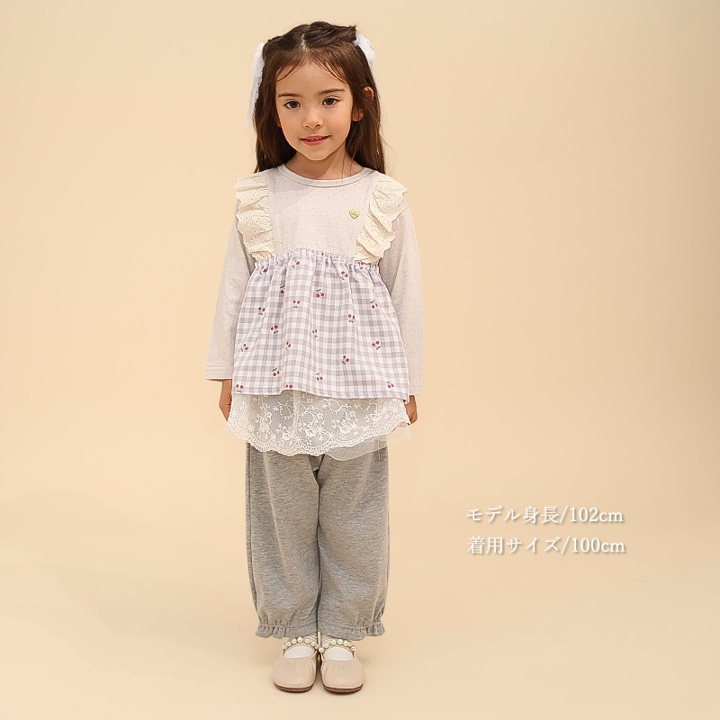 さくらんぼチェック柄切替Tシャツ【Uzulandウズランド】