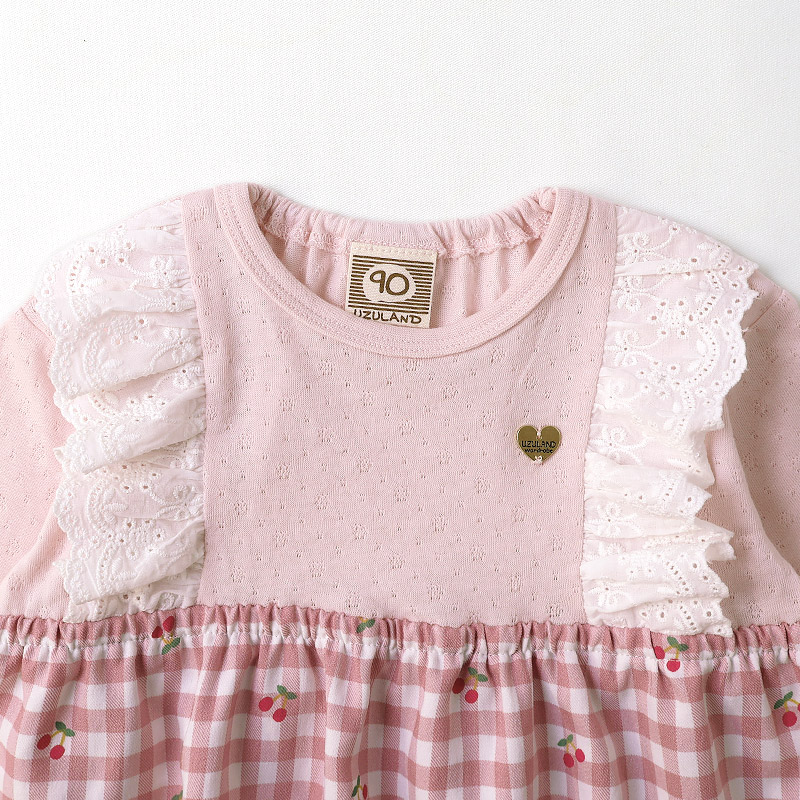 さくらんぼチェック柄切替Tシャツ【Uzulandウズランド】