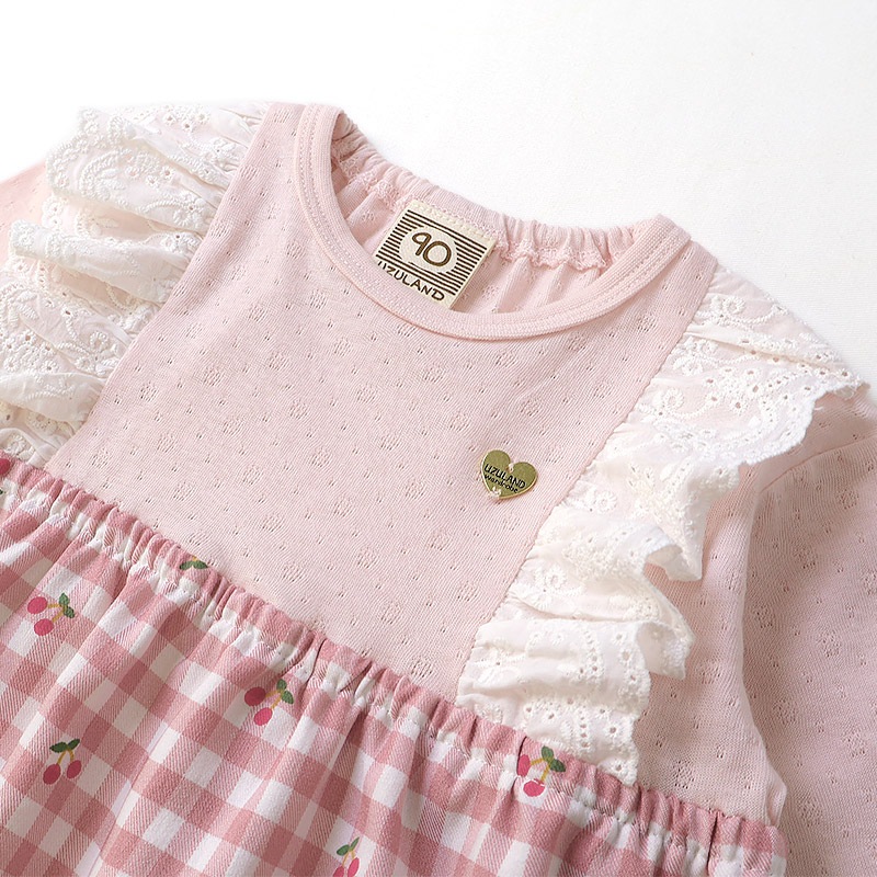 さくらんぼチェック柄切替Tシャツ【Uzulandウズランド】