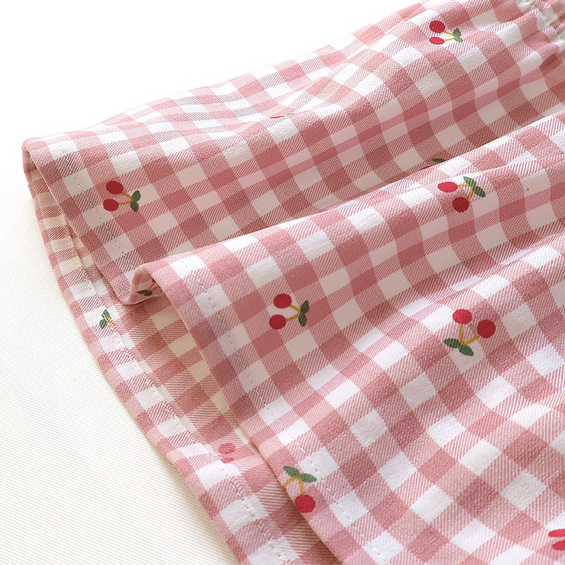 さくらんぼチェック柄切替Tシャツ【Uzulandウズランド】