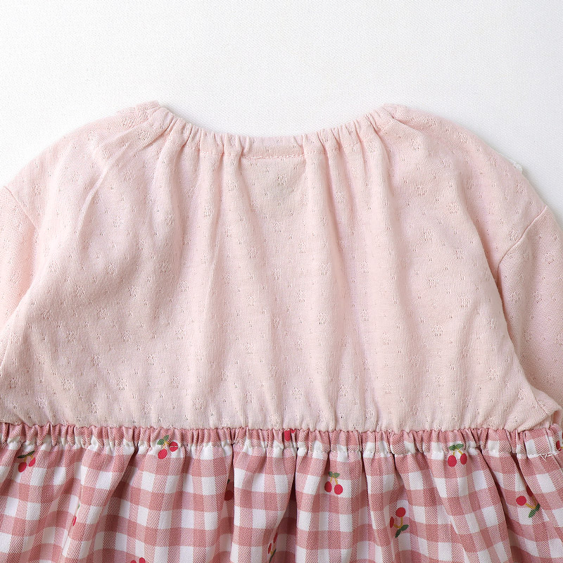 さくらんぼチェック柄切替Tシャツ【Uzulandウズランド】