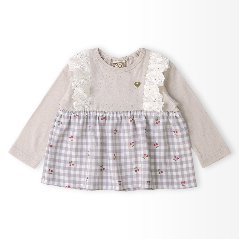 さくらんぼチェック柄切替Tシャツ【Uzulandウズランド】